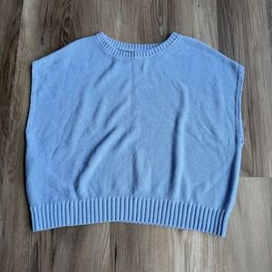 LOFT Light Blue Cotton Blend Crew Neck Sleeveless Sweater Vest Crochet Knit XL